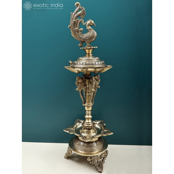 24" Handmade Peacock Lamp (Annam Lamp) with Lead