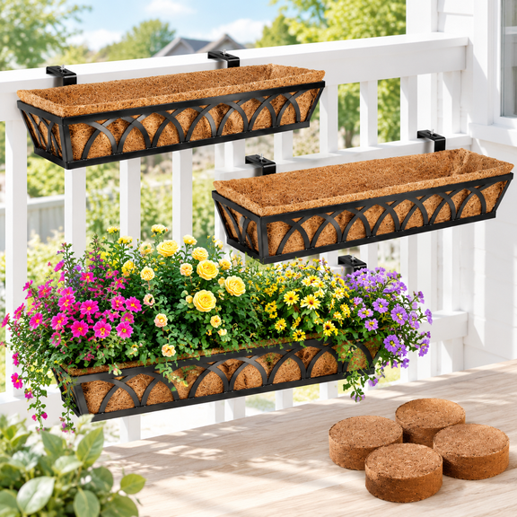 24" Hanging Window Box Basket W/coco Liner Black 4-pack