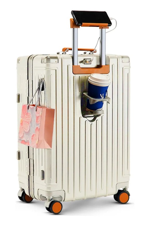 24" Hardside Large Checked Luggage, Zipperless Aluminum Frame Suitcase,Hardshell Suitcase With Four Multi-directional Wheels, Scratch-Resistant Shell,TSA Lock, Charger Port