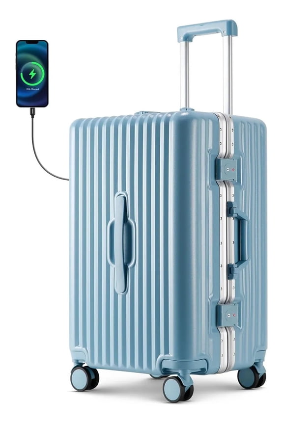 24" Hardside Large Checked Luggage, Zipperless Aluminum Frame Suitcase,Hardshell Suitcase With Four Multi-directional Wheels, Scratch-Resistant Shell,TSA Lock, Charger Port