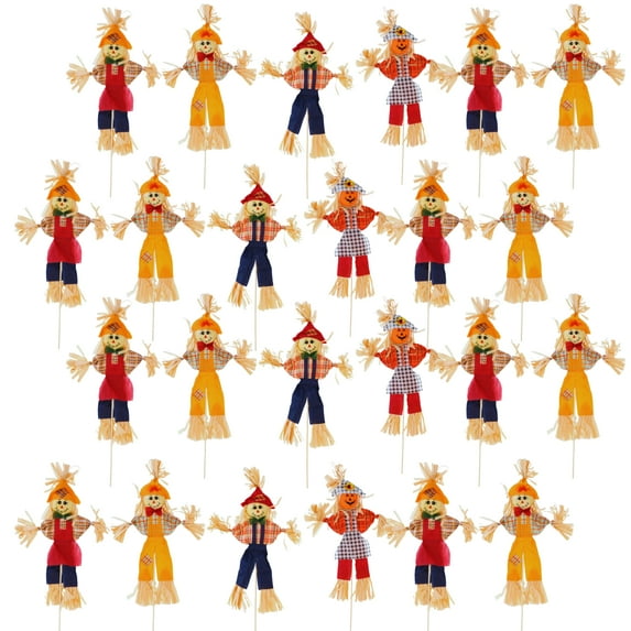 (24) Harvest Themed Scarecrow Stakes, 28-in. Thanksgiving Scary Decoration Fall Decor Autumn Outdoor Home Porch Garden Shelf Yard Farm Fireplace Designs Vary & Custom Storage Carrier