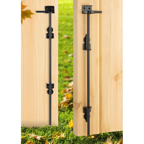 24" Heavy Duty Cane Bolt Gate Drop Rod Hardware Ground Latch for PVC Vinyl Metal Fences Gates, Double Doors, Black Solid Steel -2 Pack
