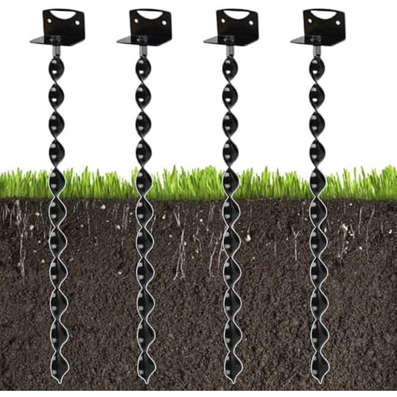 24" Heavy Duty Ground Anchors Screw in, 4 Pack Earth Anchors with Drill Adapter & Brackets, Metal Shed Anchor Kit for Storage Sheds, Mobile Home, Swing Set, Trampoline, Tent, Dog Tie-Out (No Straps)
