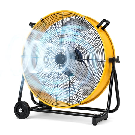 24" Heavy Duty Metal Drum Fan, 8800 CFM High Velocity Floor Fan, 3-Speed, 360° Adjustable Tilting Movable Industrial Drum fan for Commercial, Residential, Warehouse, Patio, Shop, Garage, Barn