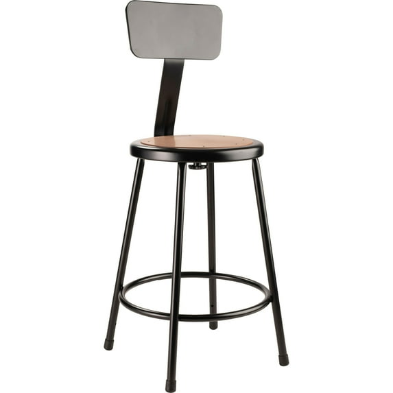 24" Heavy Duty Steel Stool with Backrest - Black