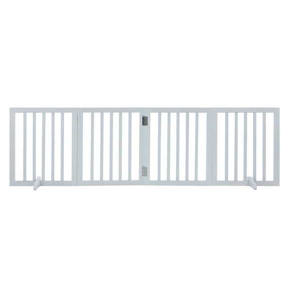 24" Height x 80.3" Width Freestanding Pet Barrier, 4-Panel Folding Dog Gate, Expandable Quiet Foot-Supported Indoor Fence, White