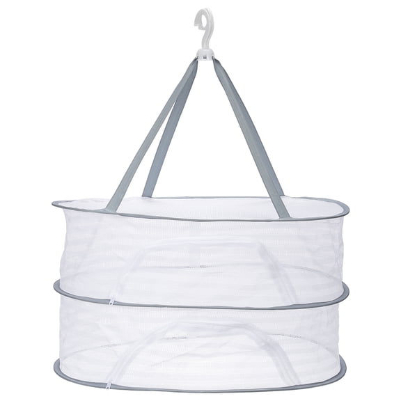 24" Herb Drying Rack Hanging 2 Layer Hanging Mesh Net Collapsible Food Drying Fish Net with Zipper, Grey