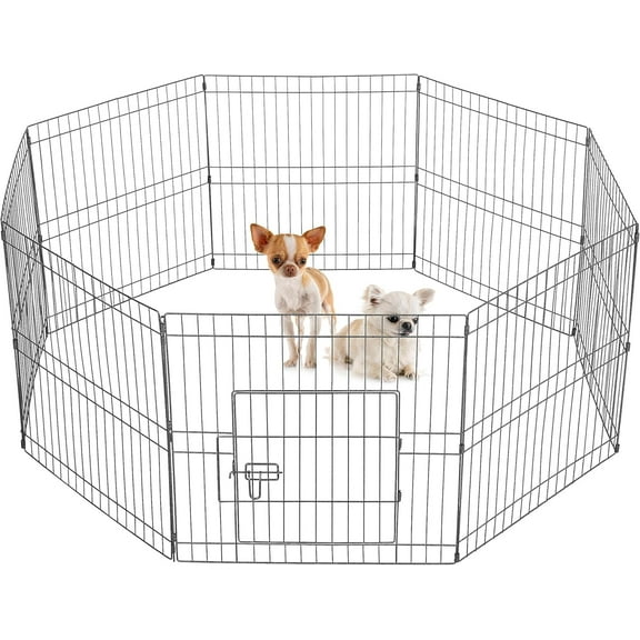 24" High 8 Panel Foldable Metal Dog Exercise Pen Pet Playpen Dog Fence Outdoor & Indoor Use for Small Animals with Door Black