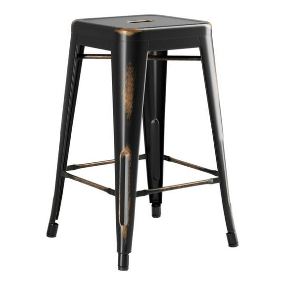 24" High Distressed  Copper Metal Backless Counter Height Stool For Indoor or Outdoor Use
