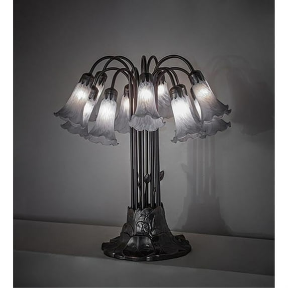 24" High Gray Tiffany Pond Lily 12 Light Table Lamp