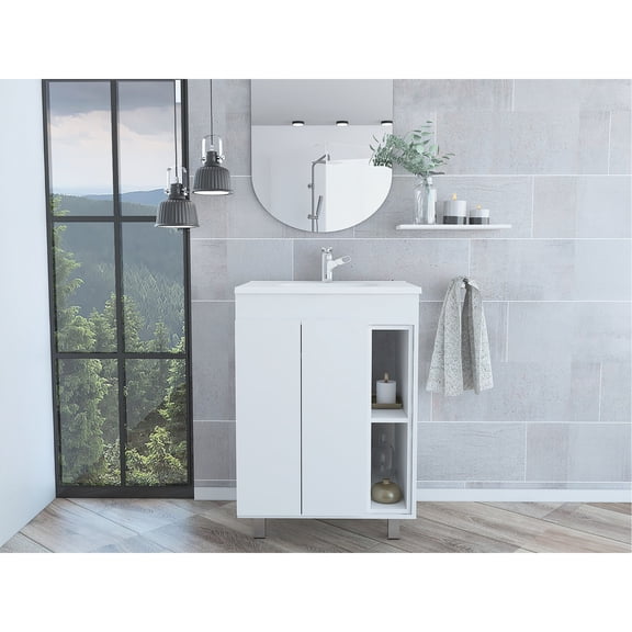 24" High, Leg Raised Vanity - Double Door, External Shelves - Bathroom Function - Storage Advantage
