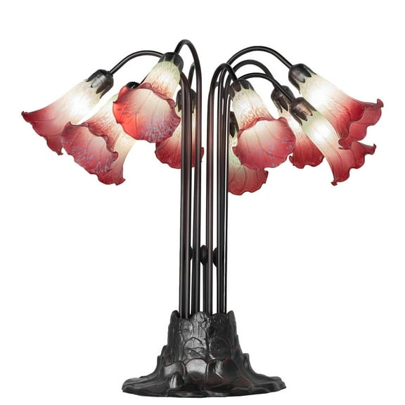 Meyda Lighting 24" High Seafoam/Cranberry Tiffany Pond Lily 10 LT Table Lamp