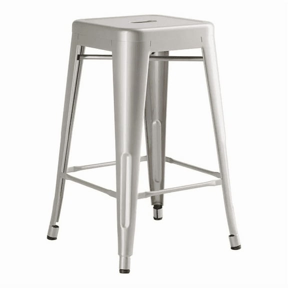24" High Silver Clear Coat Metal Backless Counter Height Stool For Indoor or Outdoor Use