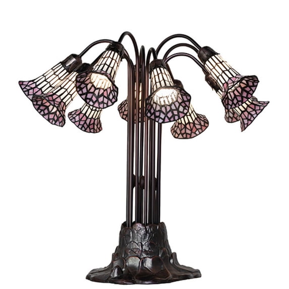 24" High Stained Glass Pond Lily 10 Light Table Lamp
