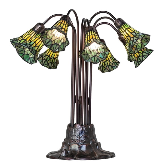 24" High Stained Glass Pond Lily 10 Light Table Lamp