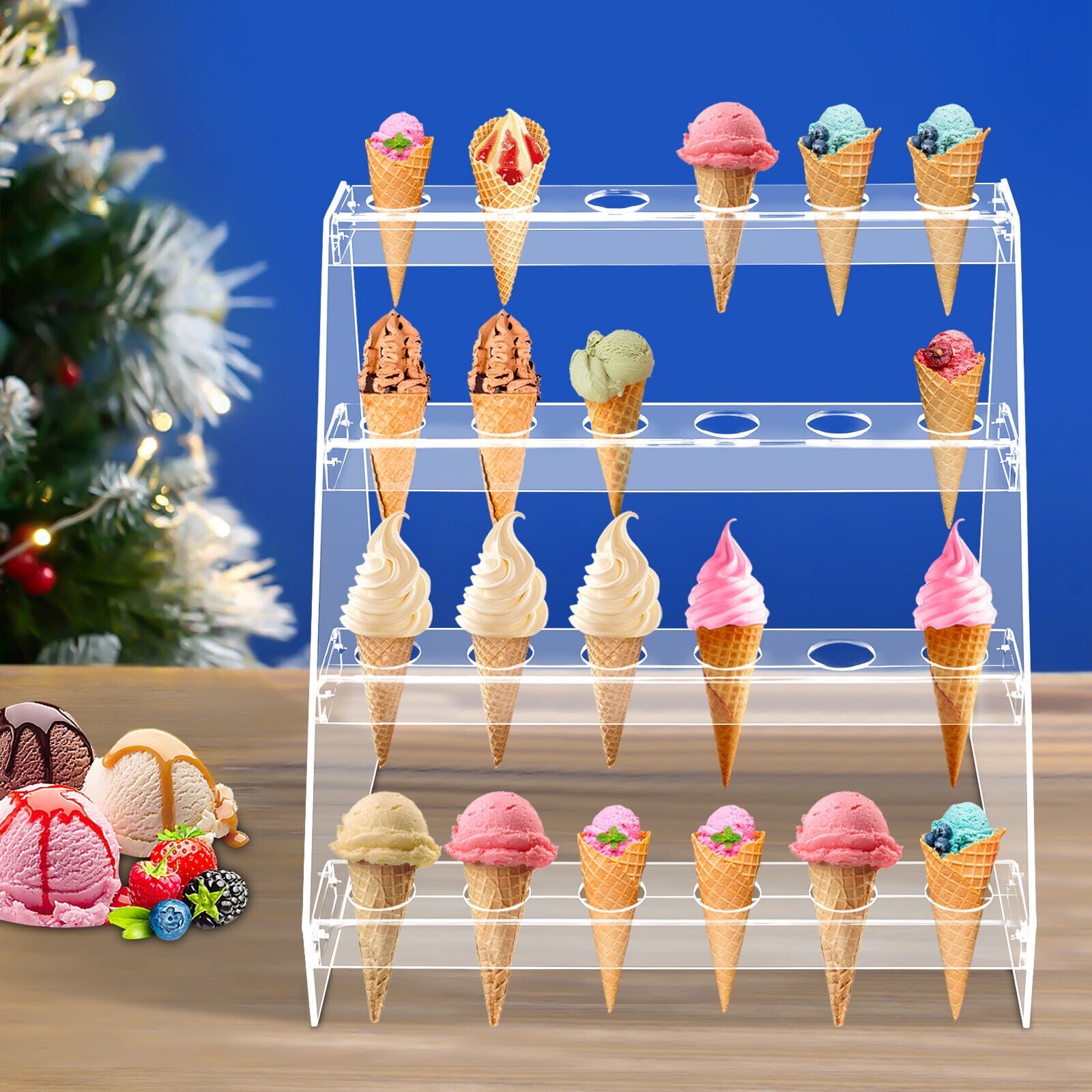 24-Hole Ice Cream Cone Holder 4 Layer Clear Acrylic Cone Display Stand ...