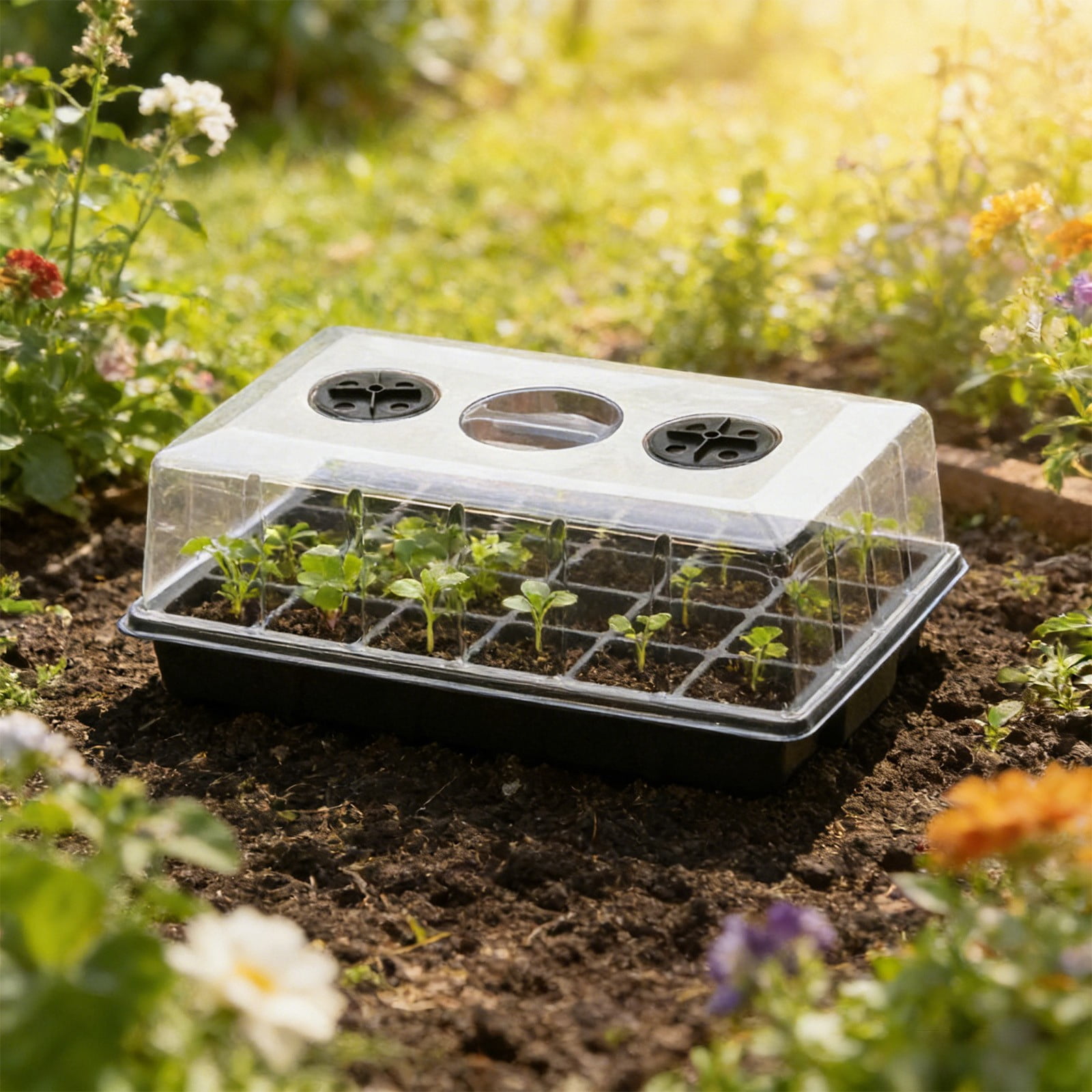24 Hole Starter Tray, Usavan Covered Breathable Seeded Cultivation Box with Adjustable Vents, Transparent Lid Reusable Plastic Seedling Trays for Indoor Outdoor Green Plants