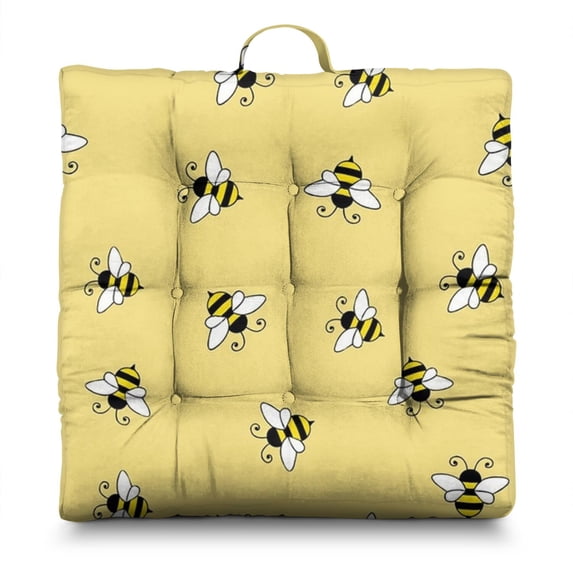 24" Honeycomb Print Thick Meditation Cushion - Bumble Bee Design Square Floor Pillow for Adults, Soft & Supportive Yoga Seat with Honeybee Lover Gift Pattern