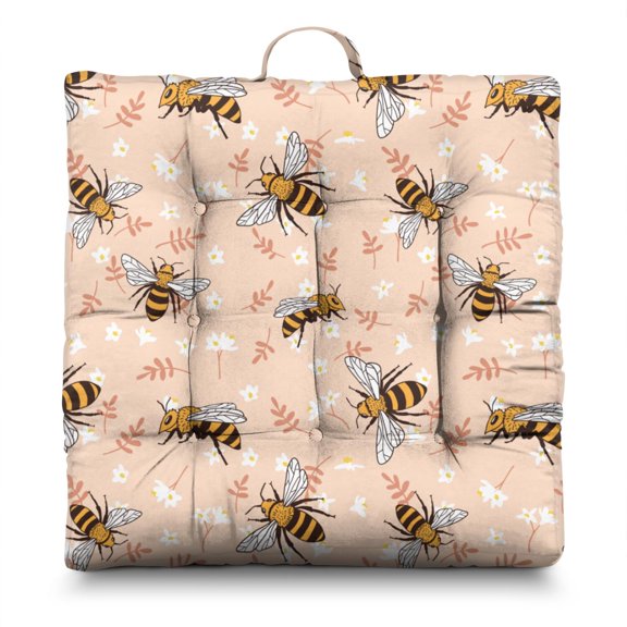 24" Honeycomb Print Thick Meditation Cushion - Bumble Bee Design Square Floor Pillow for Adults, Soft & Supportive Yoga Seat with Honeybee Lover Gift Pattern