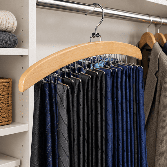 24-Hook Wood Closet Organizer Rack For Ties, Bras, Tank Tops, Belts And Scarves