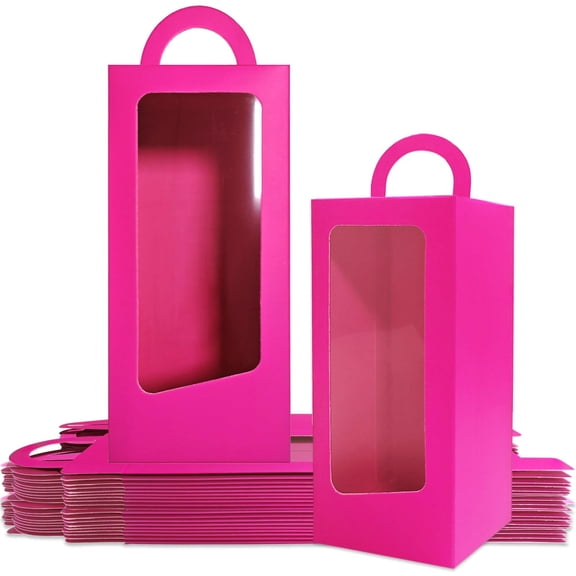 24 Hot Pink Party Favor Boxes 90s Doll Pink Girls Birthday Gift Gable Treat Box Candy Goodie Tall Gable Window Box for Pink Girl Princess Birthday Wedding Bridal Shower Bachelorette Decorations Y114