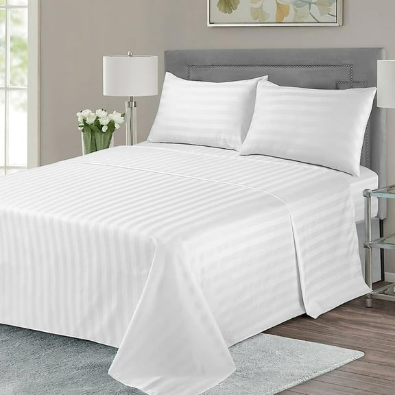 24 Hotel Sheets Full Flat (84x115), Extra Soft Bulk Swiss Stripes White Sheets | 2 Dozen Wholesale Pack | Wrinkle, Fade & Stain Resistant Luxury Hotel Style Sheets