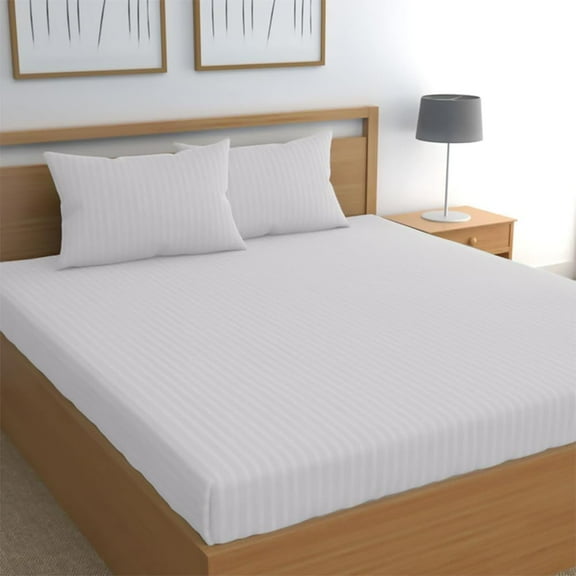 24 Hotel Sheets Twin Fitted (39x80x15), Extra Soft Bulk Swiss Stripes White Sheets | 2 Dozen Wholesale Pack | Wrinkle, Fade & Stain Resistant  Luxury Hotel Style Sheets