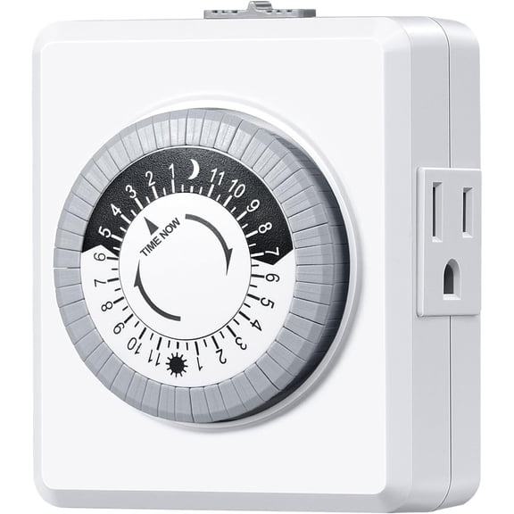 24 Hour Cycle Plug-in Mechanical Timer, Indoor Timer for Electrical Outlets, 30-Minute Intervals, Dual 3 Prong Outlets, 125V 15A for Room Lights, Lamps, ETL Listed, 1 Pack