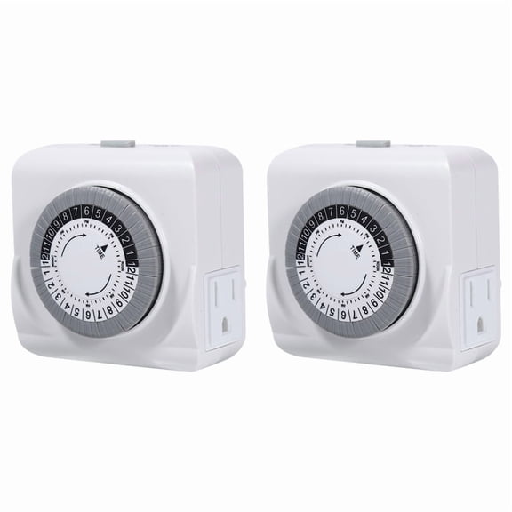 24 Hour Cycle Plug-in Mechanical Timer, Indoor Timer for Electrical Outlets, Dual 3-Prong Outlets, 125V 15A 2PCS US Plug
