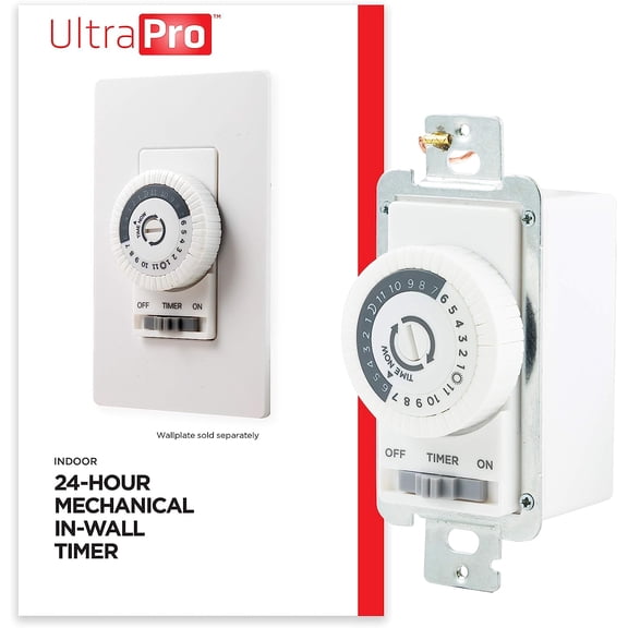 24-Hour Indoor Mechanical In-Wall Timer, 30 Minute Interval, Neutral Wire Required, Dial Light for Lights, Bathroom Fan, Exhaust Single Pole Wall Timer , White, 41092