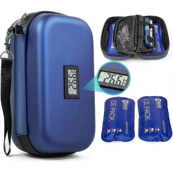 24 Hour Insulin Cooler Travel Case Diabetic Cooler For Travel With Temperature Display Refrigerated Medicine Storage Bag With 2 Ice Packs