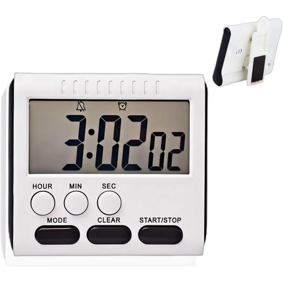 24 Hour Magnetic Timer with Digital Alarm Clock Large Screen, Loud Alarm, Magnetic Back & Hang Hole Kitchen Time with Clip, Fridge Magnet, Stove Timer for Small Spaces Hr Seconds Click Function Black