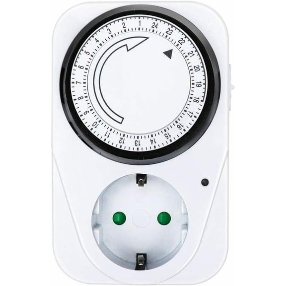 24-Hour Mechanical Timer Electrical Plug, Switches Every 15 Minutes, ON/OFF Switch, 230V 16A White
