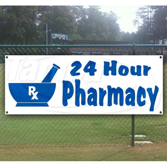 24 Hour Pharmacy 13 oz heavy duty vinyl banner sign with metal grommets, new, store, advertising, flag, (many sizes available)
