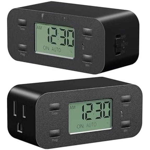24 Hour Programmable Digital Timer Outlet with 1 Grounded Outlet, 2 Pack Timers for Electrical Outlets, 3 Prong Light Timer for Indoor Lamp Fan Aquarium, 125V/15A/1000W, 1/2 HP, Black
