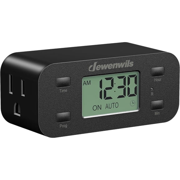 24 Hour Programmable Digital Timer Outlet with 1 Grounded Outlet, Timers for Electrical Outlets, Light Timer for Indoor Lamp Fan Aquarium, 125V/15A/1000W, 3 Prong, 1/2 HP, Black