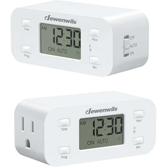 24 Hour Programmable Digital Timer Outlet, 2 Pack Timers for Electrical Outlets, Light Indoor Lamp Fan Aquarium, 1 Grounded 125V/15A/1000W, 3 Prong, 1/2