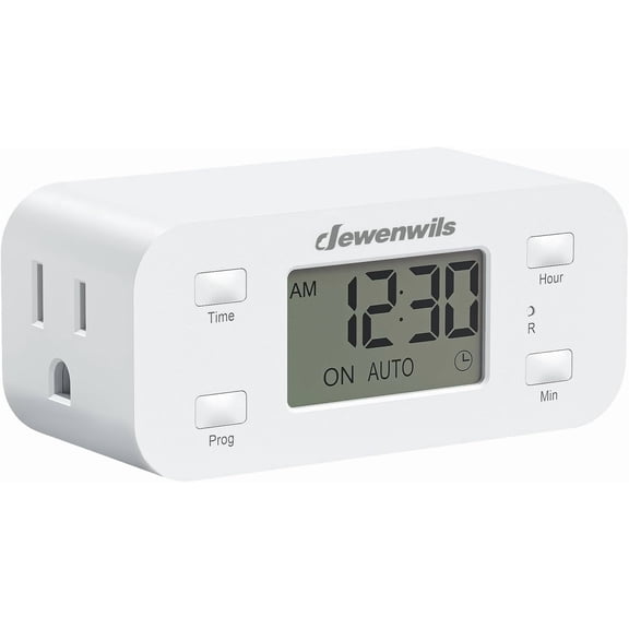 24 Hour Programmable Digital Timer Outlet, Timers for Electrical Outlets, Light Timer for Indoor Lamp Fan Aquarium, 1 Grounded Outlet, 125V/15A/1000W, 3 Prong, 1/2 HP, 1 Pack,White