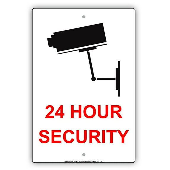 24 Hour Security With Graphic Camera Surveillance Property Safety Alert Caution Warning Aluminum Metal Sign 18"x24" Plate