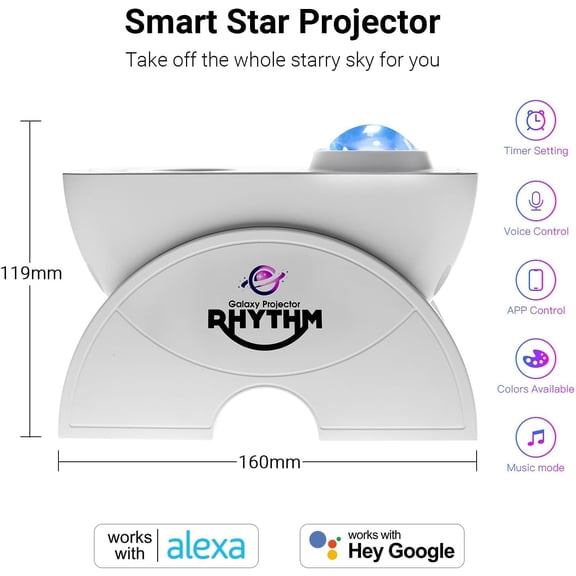 24-Hour Timer Rotatable Starry Projector with Nebula Effect for Bedroom - Scene and Music Sync