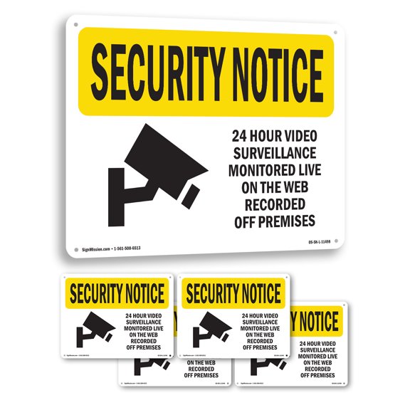 24 Hour Video Surveillance OSHA Security Notice Aluminum Sign 24 Inch x 18 Inch - 5 Pack