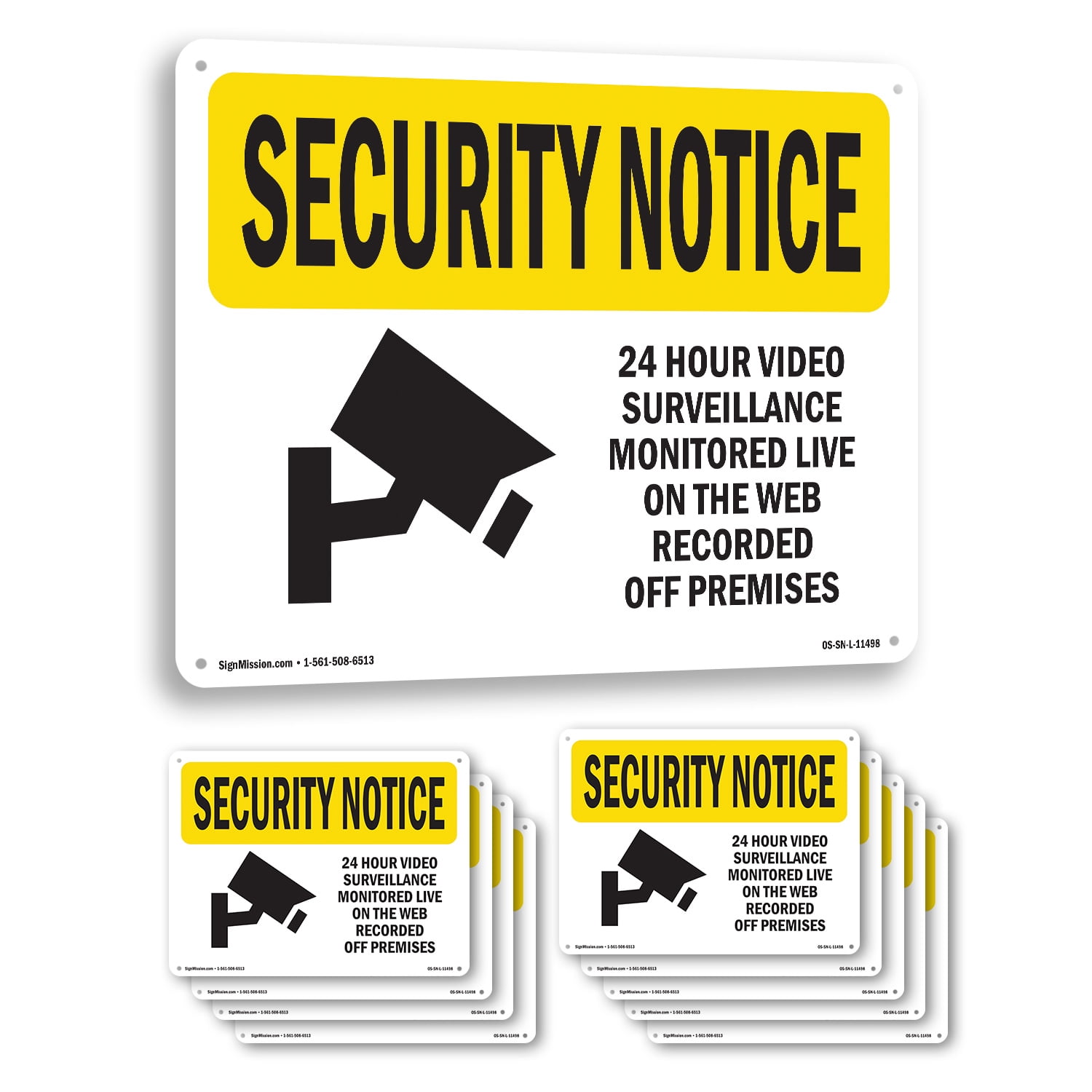 24 Hour Video Surveillance OSHA Security Notice Rigid Plastic Sign 18 ...