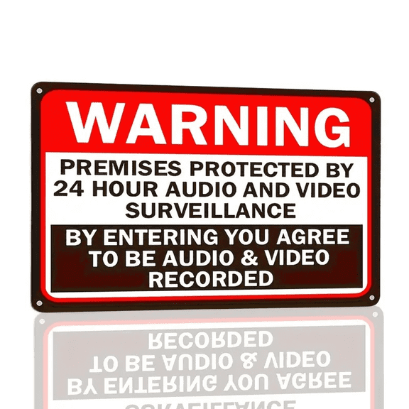 24 Hour Video Surveillance Sign, 12x8 Inch Aluminum Security Warning Decor Plaque, Audio Video Recording Notice Sign for Home, Business, Yard, Gate