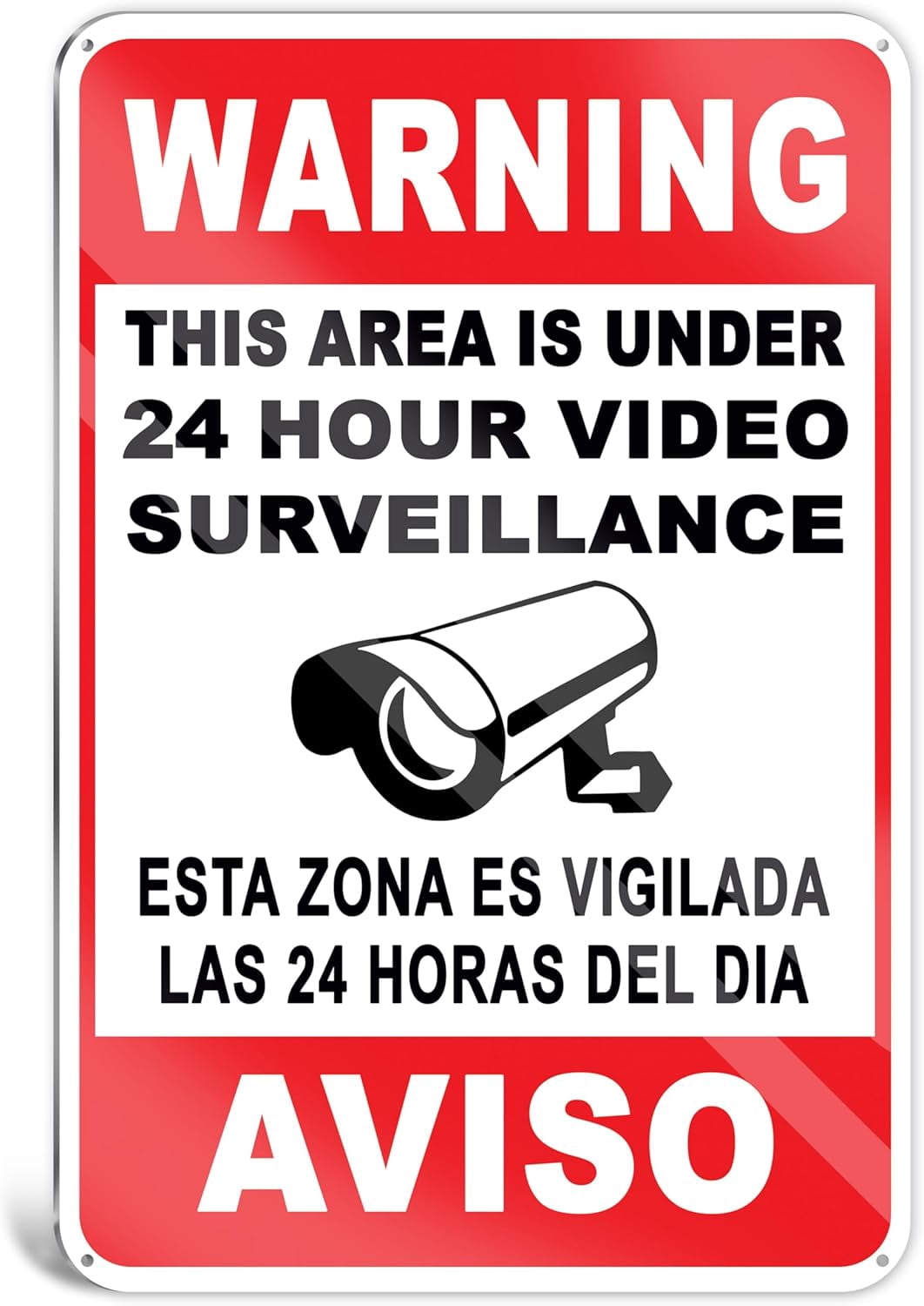 24 Hour Video Surveillance Sign, 8x12 Inch Reflective Aluminum Warning ...