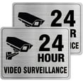thumbnail image 1 of 24 Hour Video Surveillance Sign Aluminum Silver 9 x 3 Inches Self-Adhesive Waterproof Metal Door Wall Sign for Business Restaurants 4 Pack, 1 of 5