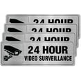 thumbnail image 1 of 24 Hour Video Surveillance Sign Aluminum Silver 9 x 3 Inches Self-Adhesive Waterproof Metal Door Wall Sign for Business Restaurants 4 Pack, 1 of 5