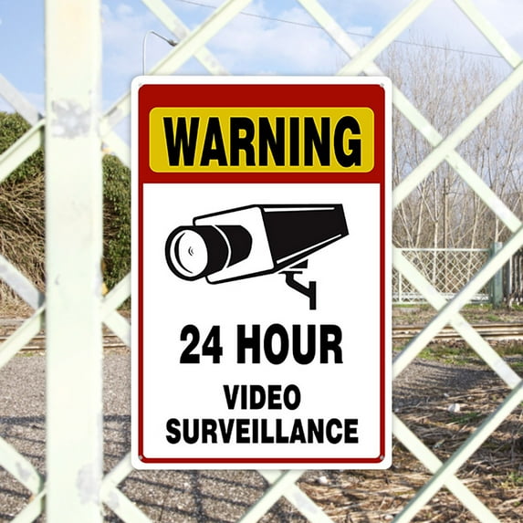 24 Hour Video Surveillance Sign, No Trespassing Aluminum Warning Sign, for CCTV Security Camera - Reflective, UV Protected