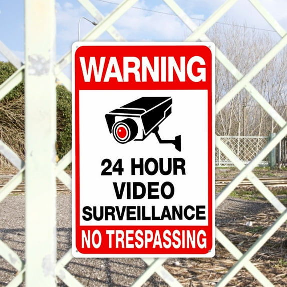 24 Hour Video Surveillance Sign, No Trespassing Aluminum Warning Sign, for CCTV Security Camera - Reflective, UV Protected