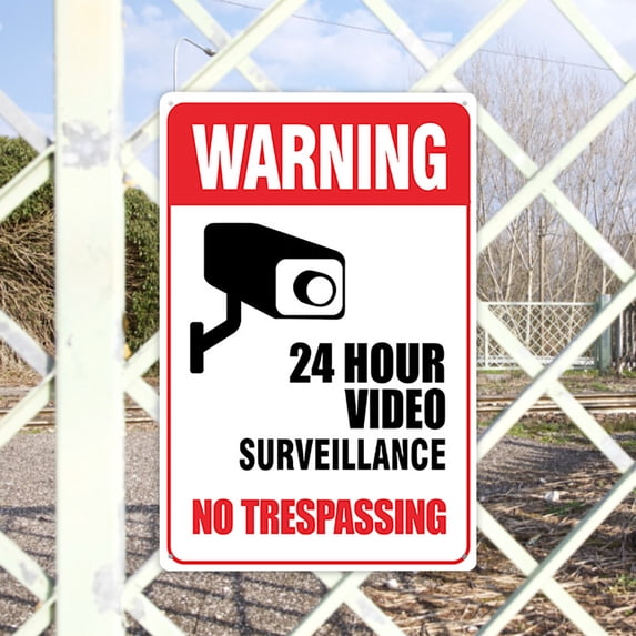 24 Hour Video Surveillance Sign, No Trespassing Aluminum Warning Sign, for CCTV Security Camera - Reflective, UV Protected
