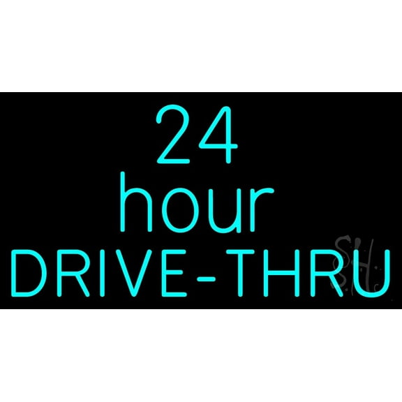 24 Hours Double Stroke Drive Thru LED Neon Sign 20 x 37 - inches, Black Square Cut Acrylic Backing, with Dimmer - Bright and Premium built LED Neon Sign for restaurant window and interior decor.